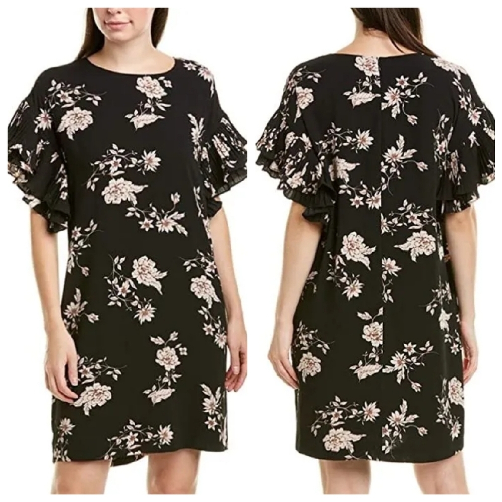 NWT Cece M MEDIUM Pleated Drape Sleeve Floral Dress - Picture 2 of 11